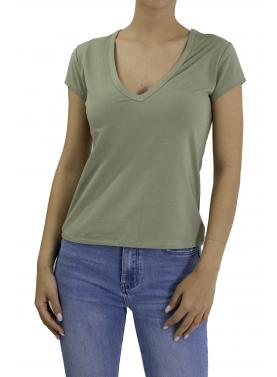 T shirt scollo a V tinta unita 